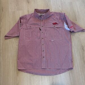 Drake Medium Collegiate Red Check Short-Sleeve Button-Down Shirt